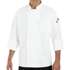 Red Kap Eight Knot Button Chef Coat with Thermometer Pocket White Hot