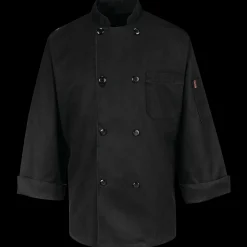 Red Kap Eight Pearl Button Chef Coat Black Outlet
