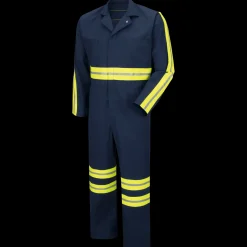 Red Kap Enhanced Visibility Twill Action Back Coverall Navy w/ Yellow Visibility Trim Outlet