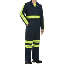 Red Kap Enhanced Visibility Twill Action Back Coverall Navy w/ Yellow Visibility Trim Outlet
