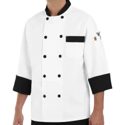 Red Kap Garnish Chef Coat White w/ Black Trim Fashion