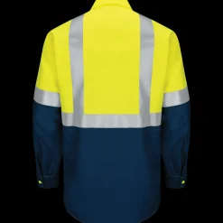 Red Kap Hi-Visibility Long Sleeve Color Block Ripstop Work Shirt - Type R, Class 2 Fluorescent Yellow / Navy Online