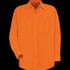Red Kap Long Sleeve Enhanced Visibility Work Shirt Fluorescent Orange Sale