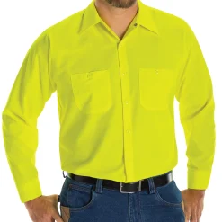 Red Kap Long Sleeve Enhanced Visibility Ripstop Work Shirt Fluorescent Yellow Discount