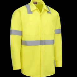 Red Kap Long Sleeve Hi-Visibility Ripstop Work Shirt with MIMIX® + OilBlok, Type R Class 2 Fluorescent Yellow Clearance