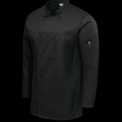 Red Kap Men's Deluxe Airflow Chef Coat Black Sale