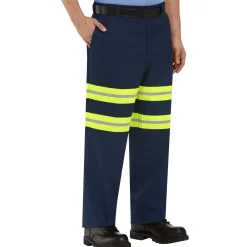 Red Kap Men's Enhanced Visibility Dura-Kap® Industrial Pant Navy w/ Yellow Visibility Trim Hot