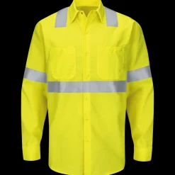 Red Kap Men's Hi-Visibility Long Sleeve Ripstop Work Shirt - Type R, Class 2 Fluorescent Yellow Sale