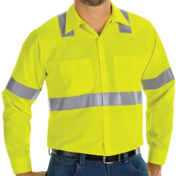 Red Kap Men's Hi-Visibility Long Sleeve Ripstop Work Shirt - Type R, Class 2 Fluorescent Yellow Sale