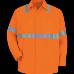 Red Kap Men's Hi-Visibility Orange Long Sleeve Work Shirt - Type R, Class 2 Fluorescent Orange Clearance