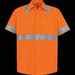 Red Kap Men's Hi-Visibility Orange Short Sleeve Work Shirt - Type R, Class 2 Fluorescent Orange Discount