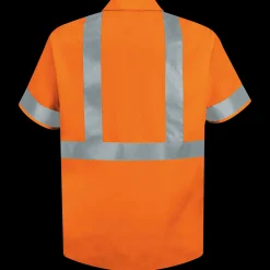 Red Kap Men's Hi-Visibility Orange Short Sleeve Work Shirt - Type R, Class 2 Fluorescent Orange Discount