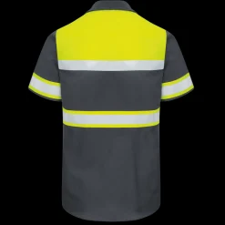 Red Kap Men's Hi-Visibility Short Sleeve Color Block Ripstop Work Shirt - Type O, Class 1 Fluorescent Yellow / Charcoal Fashion
