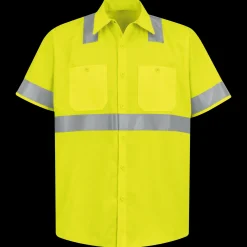 Red Kap Men's Hi-Visibility Yellow Short Sleeve Work Shirt - Type R, Class 2 Fluorescent Yellow New