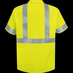 Red Kap Men's Hi-Visibility Yellow Short Sleeve Work Shirt - Type R, Class 2 Fluorescent Yellow New