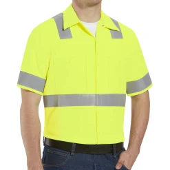 Red Kap Men's Hi-Visibility Yellow Short Sleeve Work Shirt - Type R, Class 2 Fluorescent Yellow New