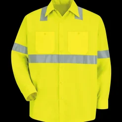 Red Kap Men's Hi-Visibility Yellow Long Sleeve Work Shirt - Type R, Class 2 Fluorescent Yellow New