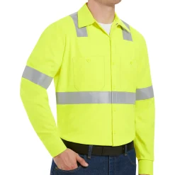 Red Kap Men's Hi-Visibility Yellow Long Sleeve Work Shirt - Type R, Class 2 Fluorescent Yellow New