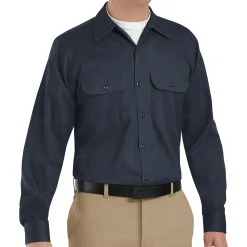 Red Kap Men's Long Sleeve Deluxe Heavyweight Cotton Shirt Dark Navy Fashion