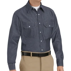 Red Kap Men's Long Sleeve Deluxe  Shirt Denim New