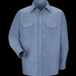 Red Kap Men's Long Sleeve Deluxe Western Style Shirt Light Blue New