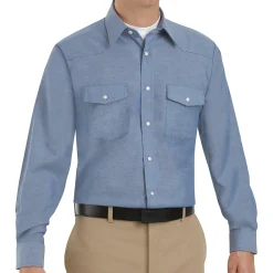 Red Kap Men's Long Sleeve Deluxe Western Style Shirt Light Blue New