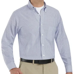 Red Kap Men's Long Sleeve Executive Oxford Dress Shirt Blue / White Stripe New