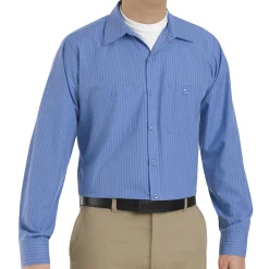 Red Kap Men's Long Sleeve Industrial Stripe Work Shirt Petrol Blue / Navy Stripe Discount