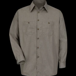 Red Kap Men's Long Sleeve Microcheck Uniform Shirt Khaki / Black Microcheck Discount