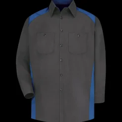 Red Kap Men's Long Sleeve Motorsports Shirt Charcoal / Royal Blue Best