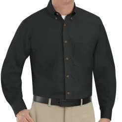 Red Kap Men's Long Sleeve Poplin Dress Shirt Black Hot