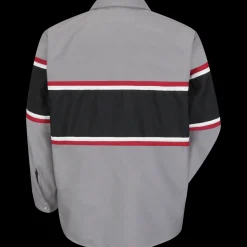 Red Kap Men's Long Sleeve Technician Shirt Grey / Black w/Red / White Stripe Fashion