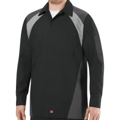 Red Kap Men's Long Sleeve Tri-Color Shop Shirt Black / Charcoal Online