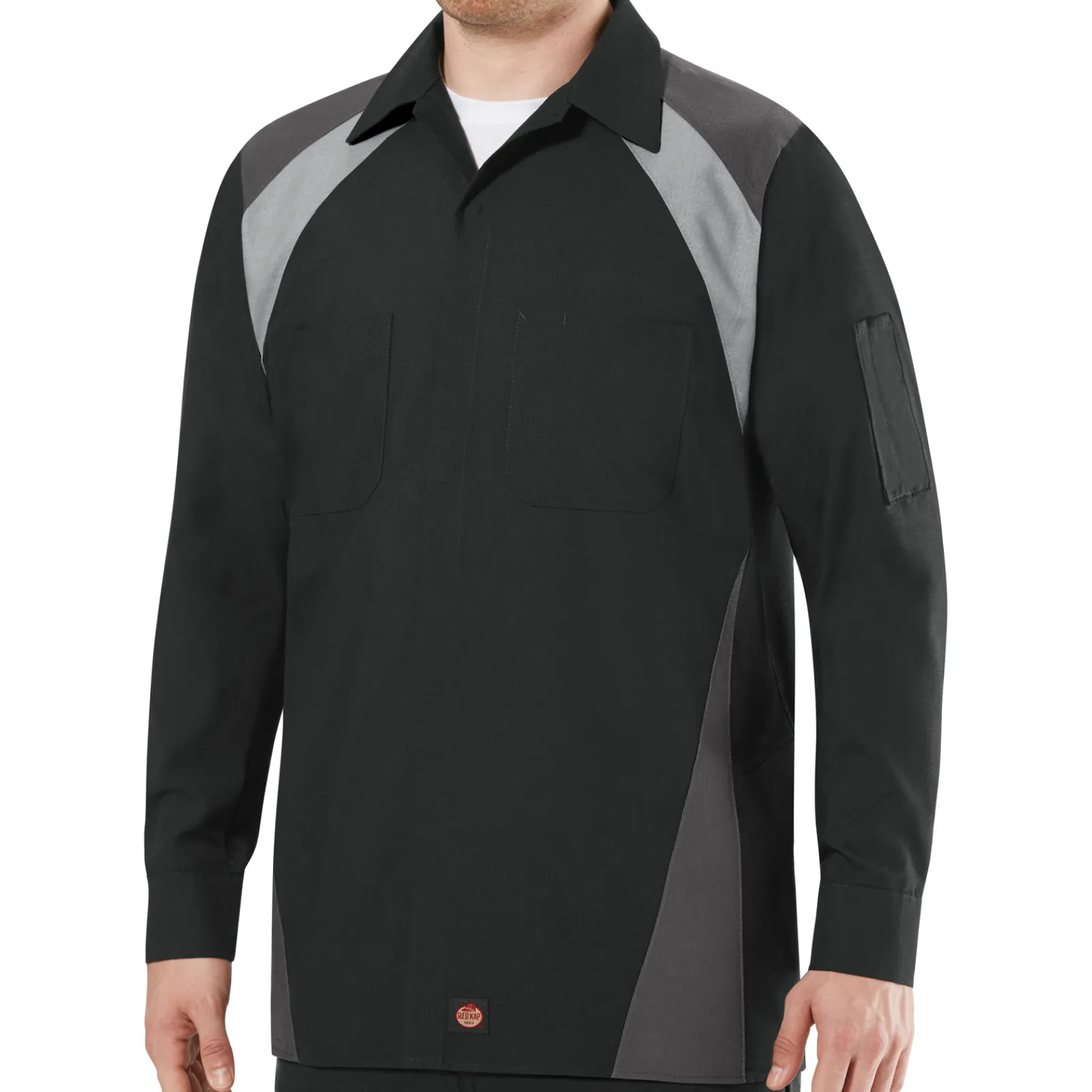Red Kap Men's Long Sleeve Tri-Color Shop Shirt Black / Charcoal Online