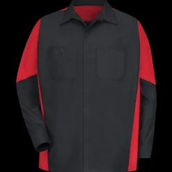 Red Kap Men's Long Sleeve Two-Tone Crew Shirt Black / Red New