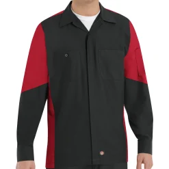 Red Kap Men's Long Sleeve Two-Tone Crew Shirt Black / Red New