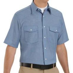 Red Kap Men's Short Sleeve Deluxe Western Style Shirt Light Blue Sale