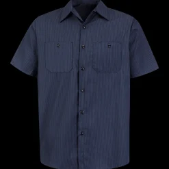 Red Kap Men's Short Sleeve Durastripe® Work Shirt Navy / Light Blue Twin Stripe New