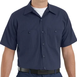 Red Kap Men's Short Sleeve Durastripe® Work Shirt Navy / Light Blue Twin Stripe New