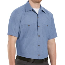 Red Kap Men's Short Sleeve Geometric Microcheck Work Shirt Blue / Charcoal Microcheck Online