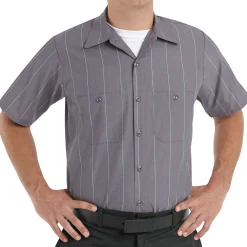 Red Kap Men's Short Sleeve Industrial Stripe Work Shirt Charcoal / Red / White Stripe Online