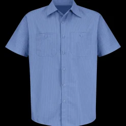 Red Kap Men's Short Sleeve Industrial Stripe Work Shirt Petrol Blue / Navy Stripe New
