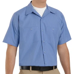 Red Kap Men's Short Sleeve Industrial Stripe Work Shirt Petrol Blue / Navy Stripe New