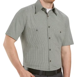 Red Kap Men's Short Sleeve Microcheck Uniform Shirt Hunter / Khaki Microcheck Discount