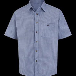 Red Kap Men's Short Sleeve Mini-Plaid Uniform Shirt White / Blue Mini Plaid Online