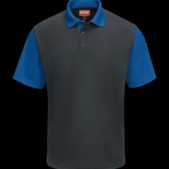 Red Kap Men's Short Sleeve Performance Knit® Color-Block Polo Charcoal / Royal Blue Fashion