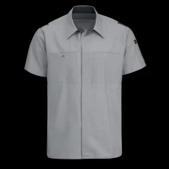 Red Kap Men's Short Sleeve Performance Plus Shop Shirt With Oilblok Technology Light Grey / Charcoal Mesh Discount