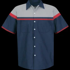 Red Kap Men's Short Sleeve Performance Tech Shirt Navy / Red / Light Grey Discount