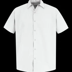 Red Kap Men's Short Sleeve Specialized Pocketless Polyester Work Shirt White Discount