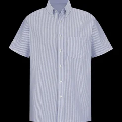 Red Kap Men's Short Sleeve Striped Executive Oxford Dress Shirt Blue / White Stripe Clearance